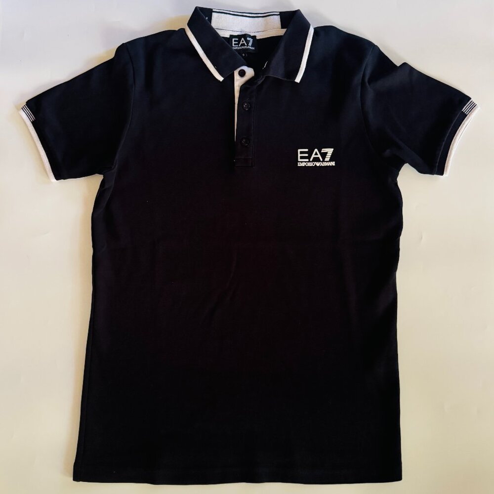 EA7 Emporio Armani Short Sleeve Polo Shirt Size S Black White Trim T-shirt Men